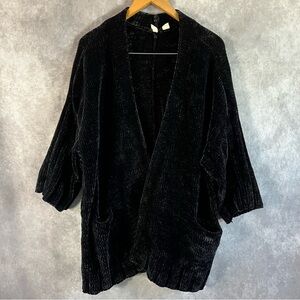 Anthropologie Moth Cardigan Medium Black Oversized Chunky Lily Chenille Pockets